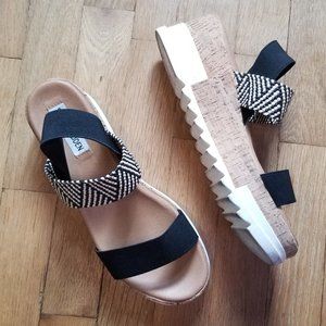 Steve Madden Cork Platform Black White Sandals